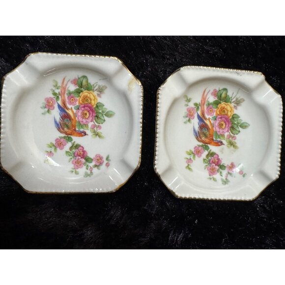 Vintage Bavaria Germany Square Porcelain Trinket Dishes Gold Trim & Floral Set 2 - Picture 2 of 8